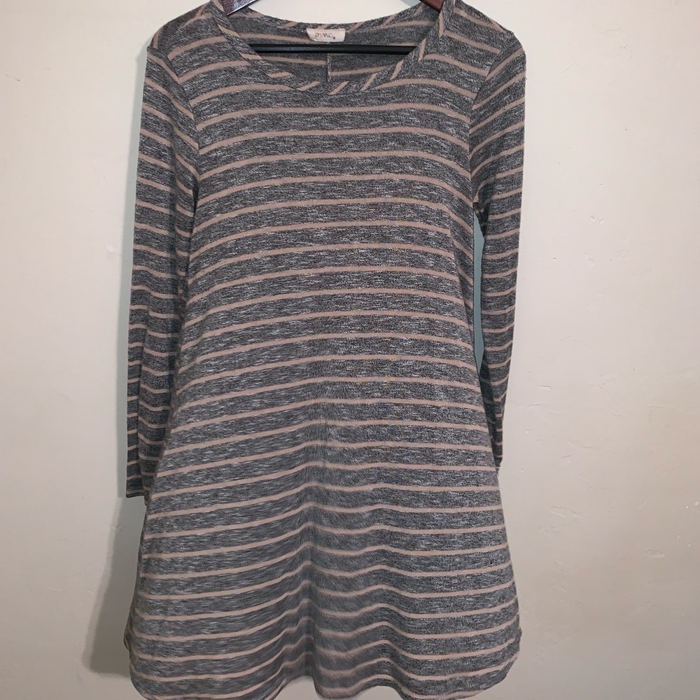 Pinc Knit Swing Dress with Long Sleeves and Horizontal Stripes - Picture 3 of 6